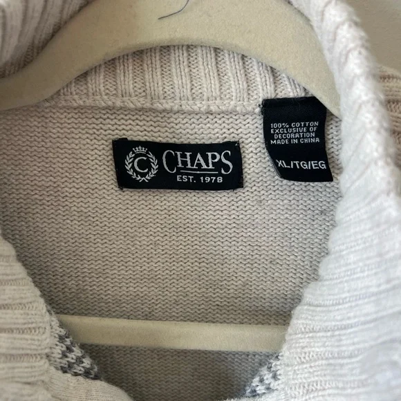 Chaps Gray Fair Isle Boyfriend Sweater quarter zip grey Size XL - Picture 2 of 7